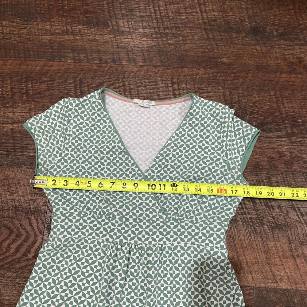 Boden Dress Green White Geometric Print A Line Cotton Stretch Pull On US Size 6 - Picture 4 of 9